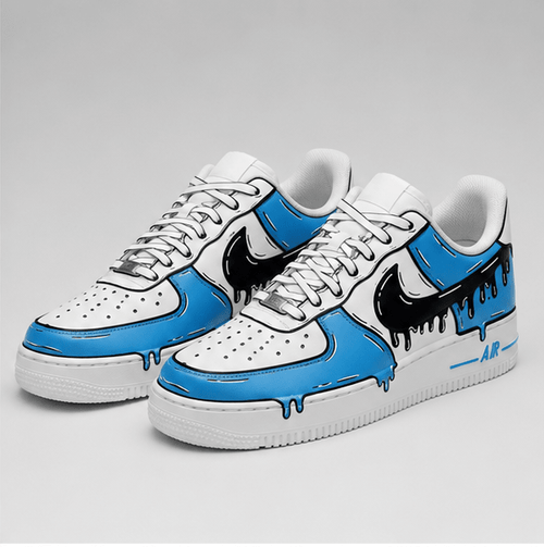 Blue Drip | Hand-Painted Street Art Sneakers - Urban palette