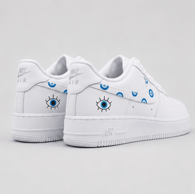 Guardian Gaze | Hand-Painted Street Art Sneakers - Urban palette