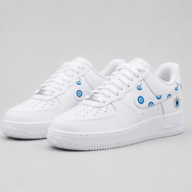 Guardian Gaze | Hand-Painted Street Art Sneakers - Urban palette