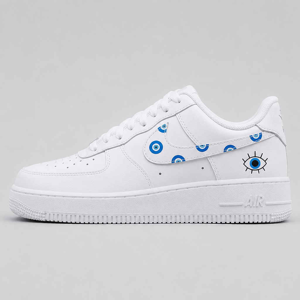 Guardian Gaze | Hand-Painted Street Art Sneakers - Urban palette