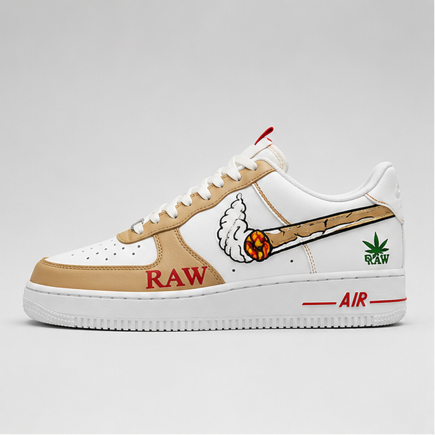 RAW Heritage Gold Custom Air Force 1 hand-painted white and gold sneaker with custom RAW artwork and premium luxury detailing