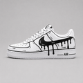 Urban Palette Midnight Drip custom hand-painted white sneakers featuring black drip artwork and monochrome streetwear design