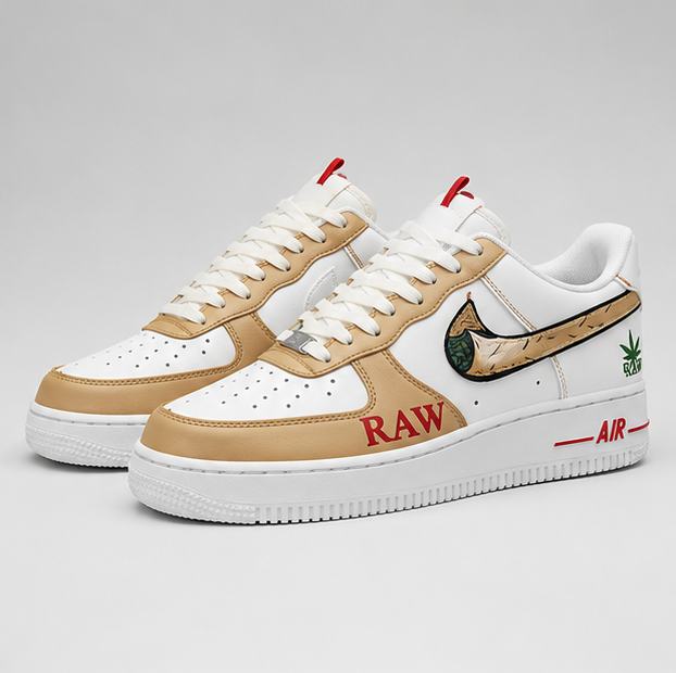 RAW Heritage Gold Custom Air Force 1 hand-painted white and gold sneaker with custom RAW artwork and premium luxury detailing