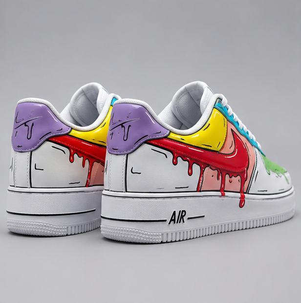 Urban Palette Pop Drip custom hand-painted sneakers featuring colorful drip artwork, comic-style outlines, and vibrant pop art design
