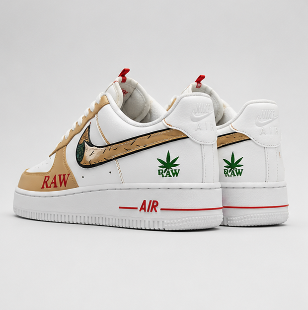 RAW Heritage Gold Custom Air Force 1 hand-painted white and gold sneaker with custom RAW artwork and premium luxury detailing