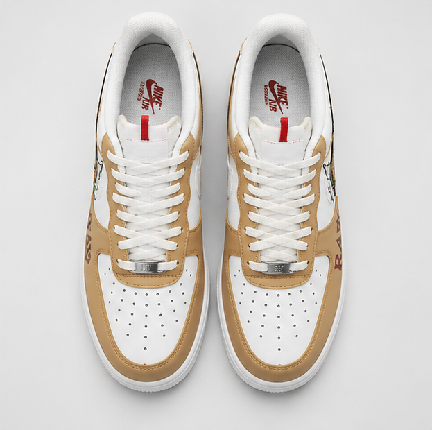 RAW Heritage Gold Custom Air Force 1 hand-painted white and gold sneaker with custom RAW artwork and premium luxury detailing