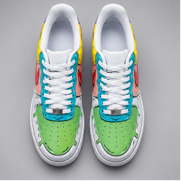 Urban Palette Pop Drip custom hand-painted sneakers featuring colorful drip artwork, comic-style outlines, and vibrant pop art design